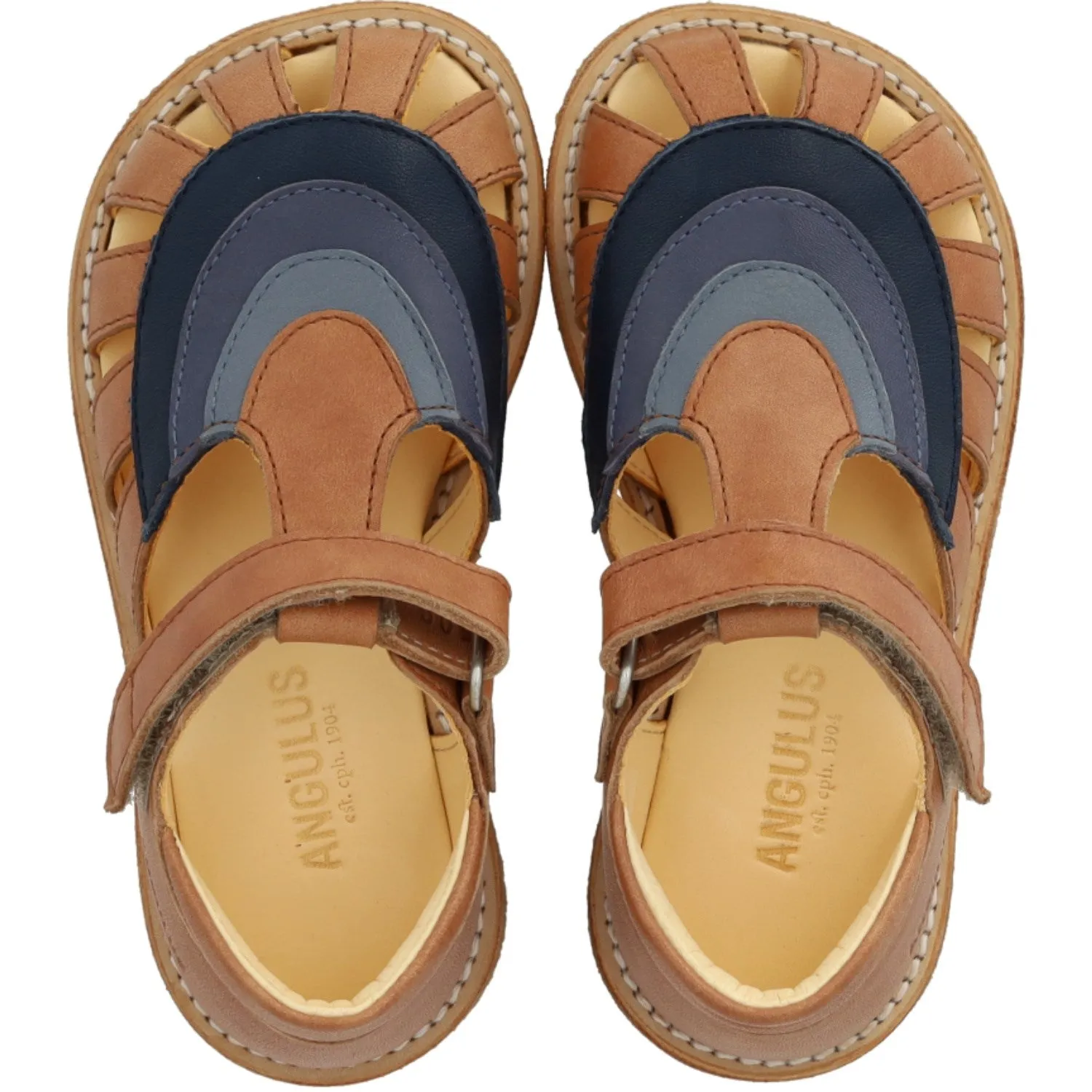Angulus Tan/Marine/Indigo/Blau Farbblock Regenbogensandale mit Klettverschluss