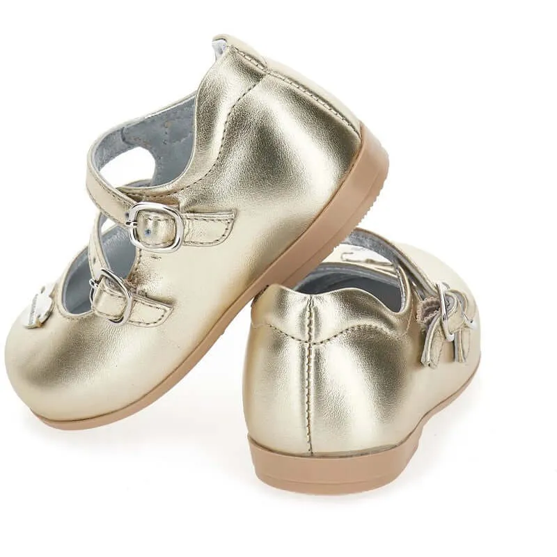 Goldene Lederschuhe für Baby-Mädchen