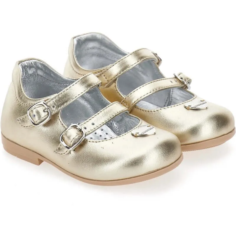 Goldene Lederschuhe für Baby-Mädchen