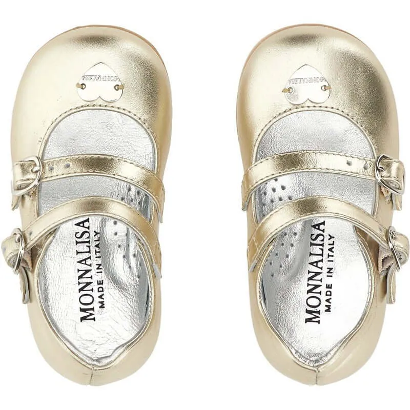Goldene Lederschuhe für Baby-Mädchen