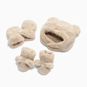Bär Kunstpelz Hut, Fäustlinge & Stiefeletten Set