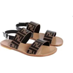 Beige Leder FF Logo Sandalen