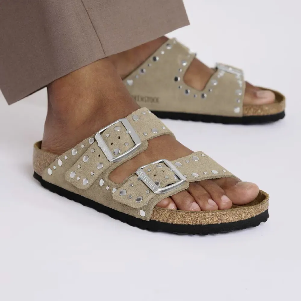 Birkenstock Damen Arizona Rivet Wildleder Sandale in Taube