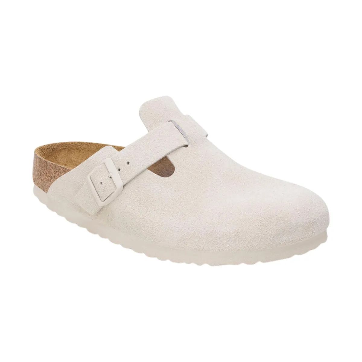Birkenstock Damen Boston Antik Weiß Wildleder Weichbett