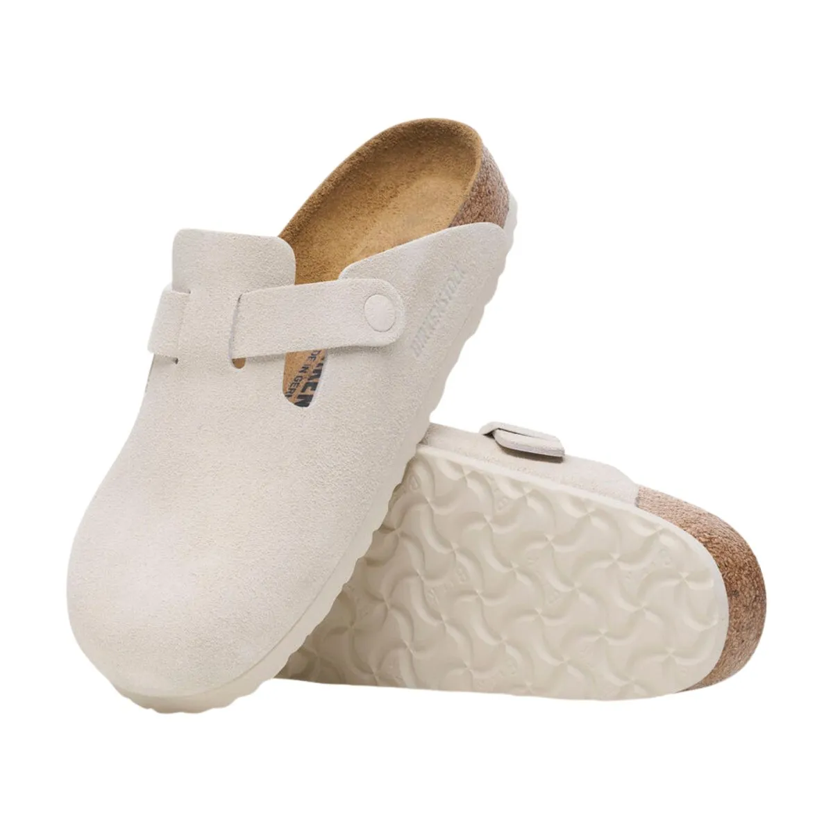 Birkenstock Damen Boston Antik Weiß Wildleder Weichbett