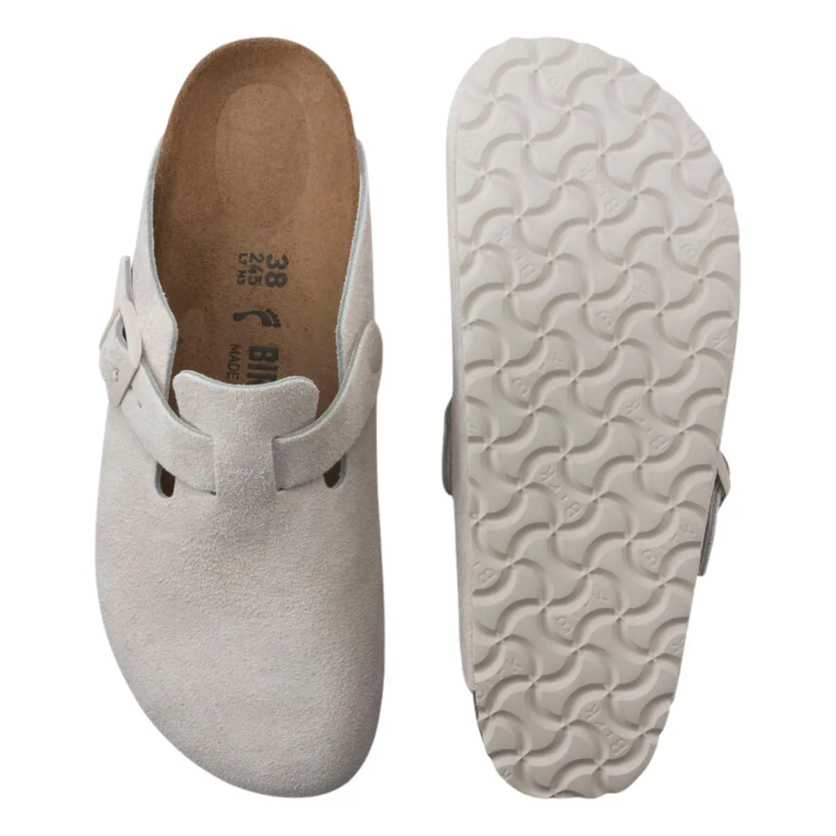 Birkenstock Damen Boston Antik Weiß Wildleder Weichbett