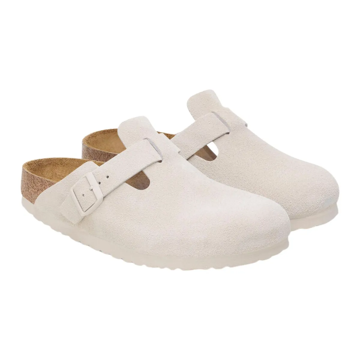Birkenstock Damen Boston Antik Weiß Wildleder Weichbett