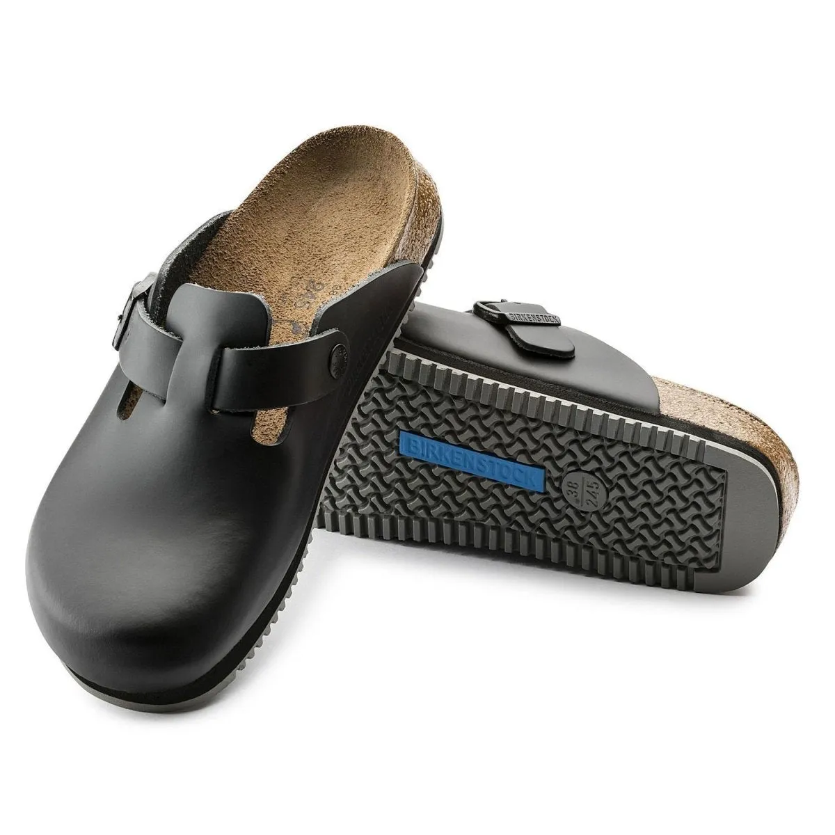 Birkenstock Damen Boston Super Grip Schwarz Leder