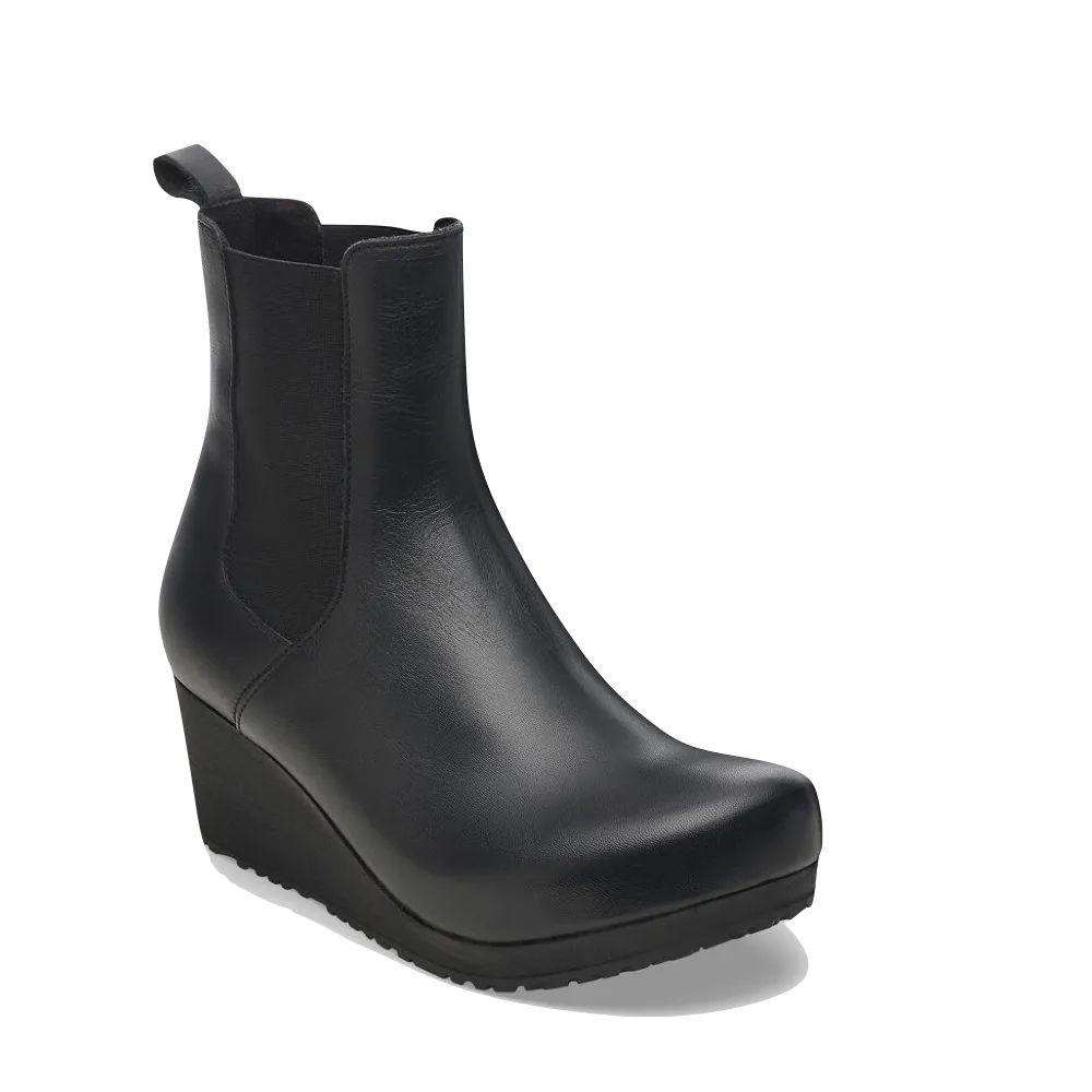 Birkenstock Damen Ebba Leder Slip-On Keilabsatz Stiefel in Schwarz