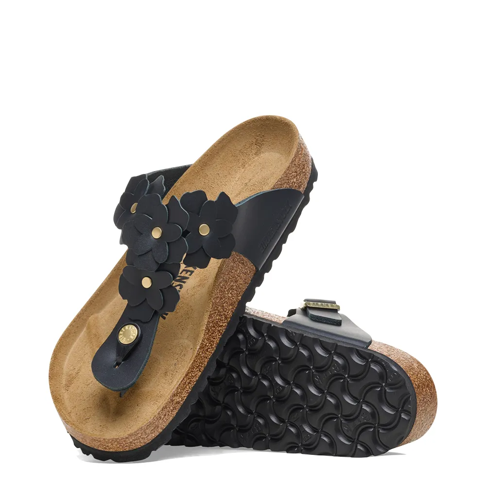 Birkenstock Damen Gizeh Blumen Leder Sandale in Schwarz