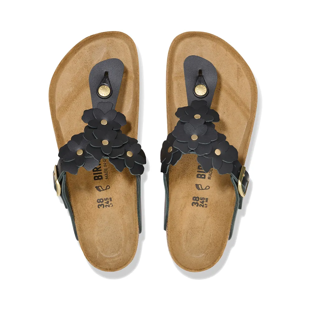 Birkenstock Damen Gizeh Blumen Leder Sandale in Schwarz