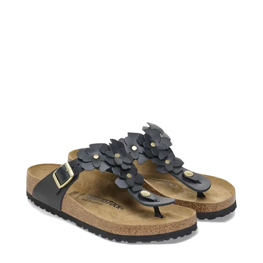 Birkenstock Damen Gizeh Blumen Leder Sandale in Schwarz