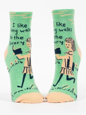 Blue Q Damen-Knöchelsocken - Ich mag lange Spaziergänge zur Bibliothek