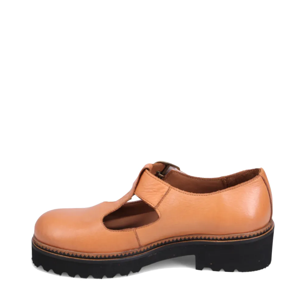 Bueno Damen Abigail T-Riemen Leder Mary Jane in Hellbraun