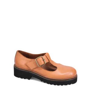 Bueno Damen Abigail T-Riemen Leder Mary Jane in Hellbraun