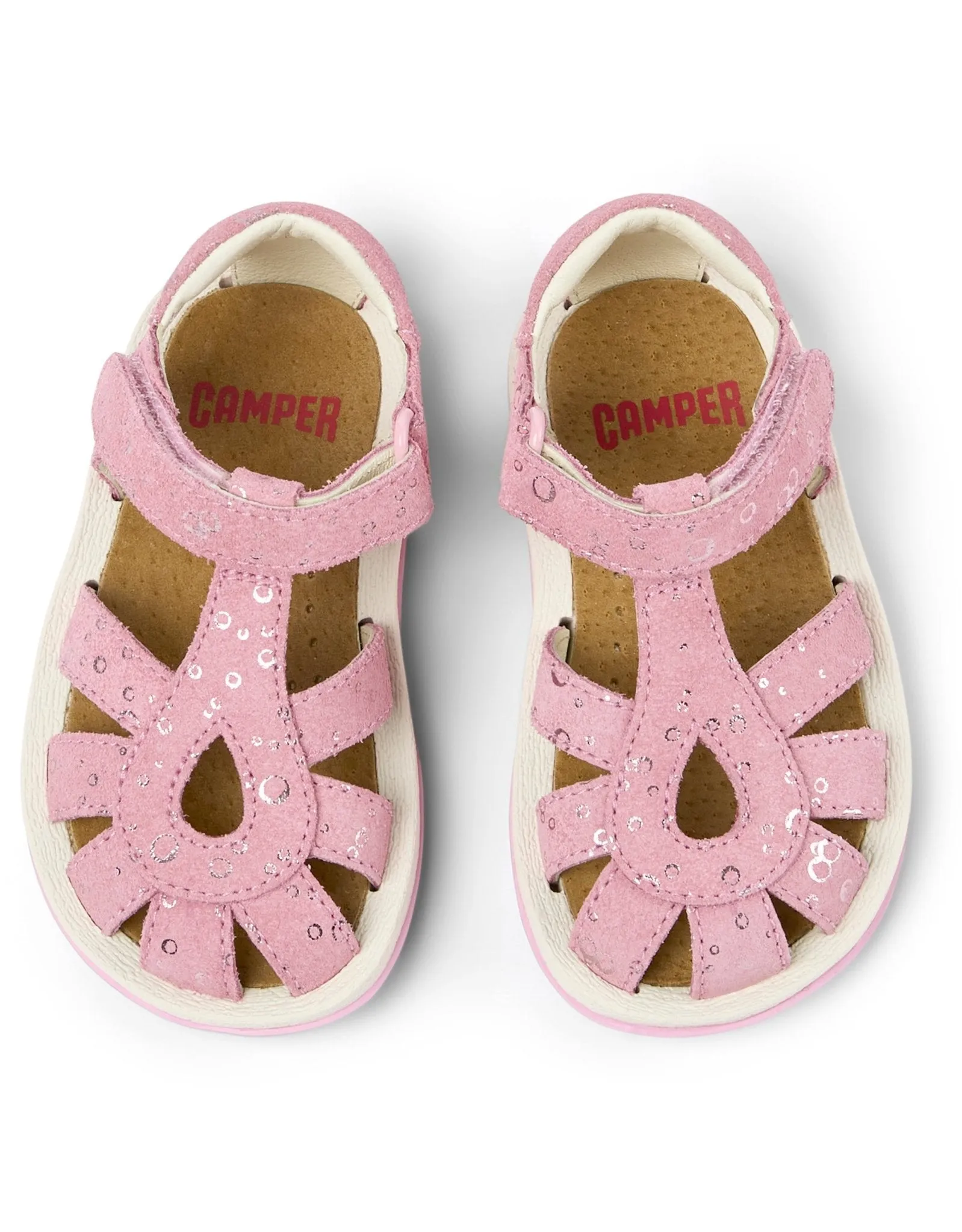 Camper: Bicho Girls Klettverschluss Sandalen mit geschlossener Spitze - Metallisch Pink Leder