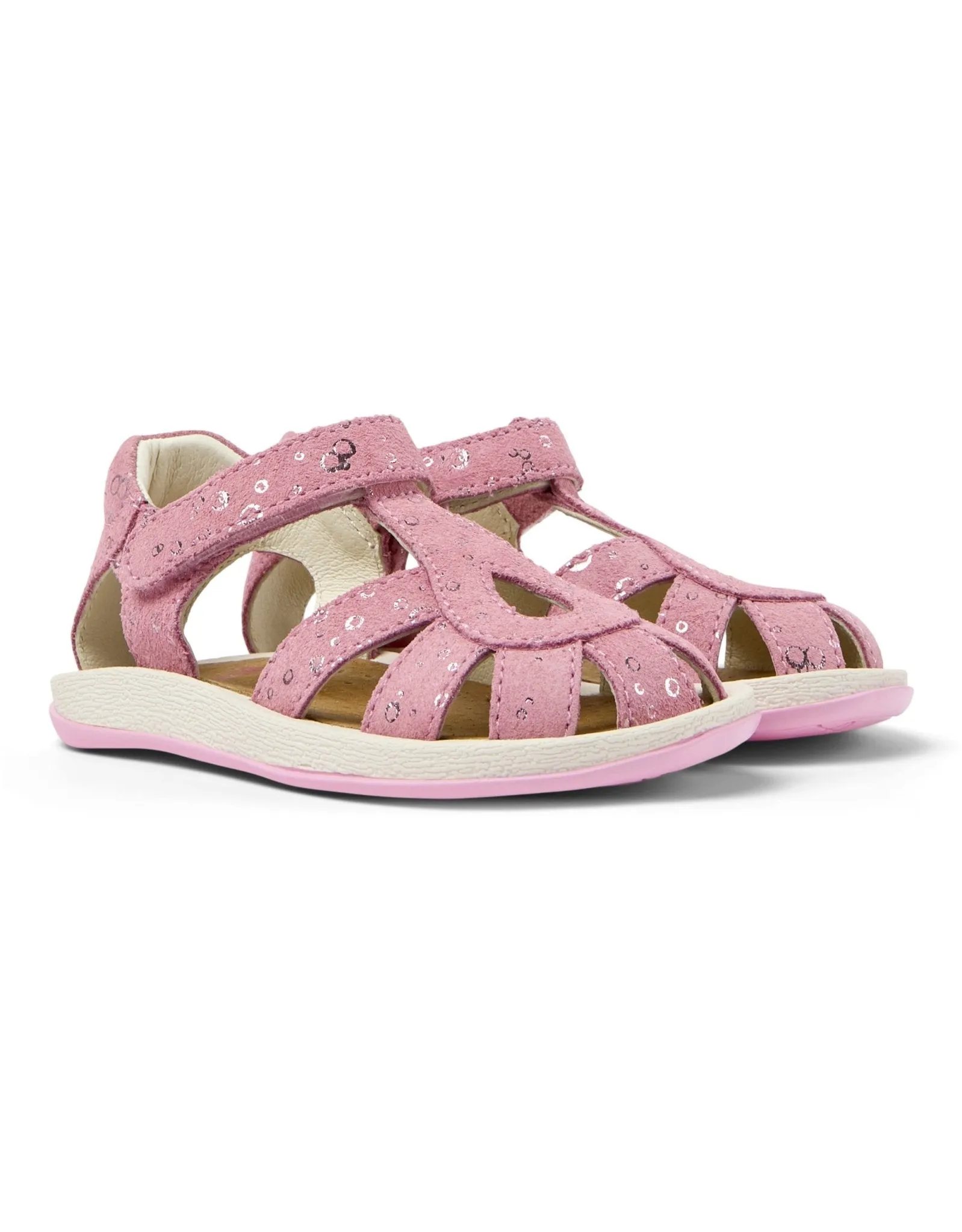 Camper: Bicho Girls Klettverschluss Sandalen mit geschlossener Spitze - Metallisch Pink Leder