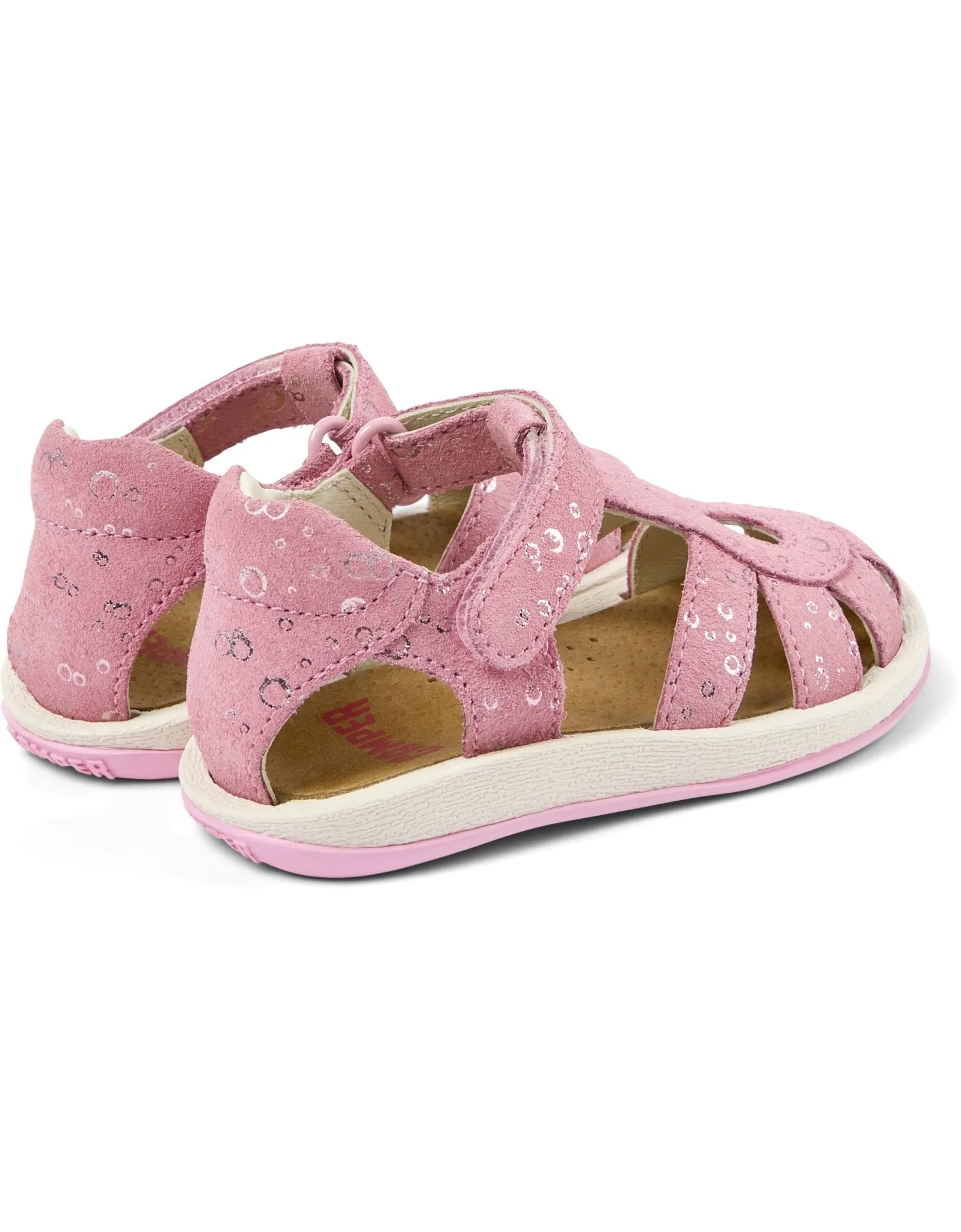 Camper: Bicho Girls Klettverschluss Sandalen mit geschlossener Spitze - Metallisch Pink Leder
