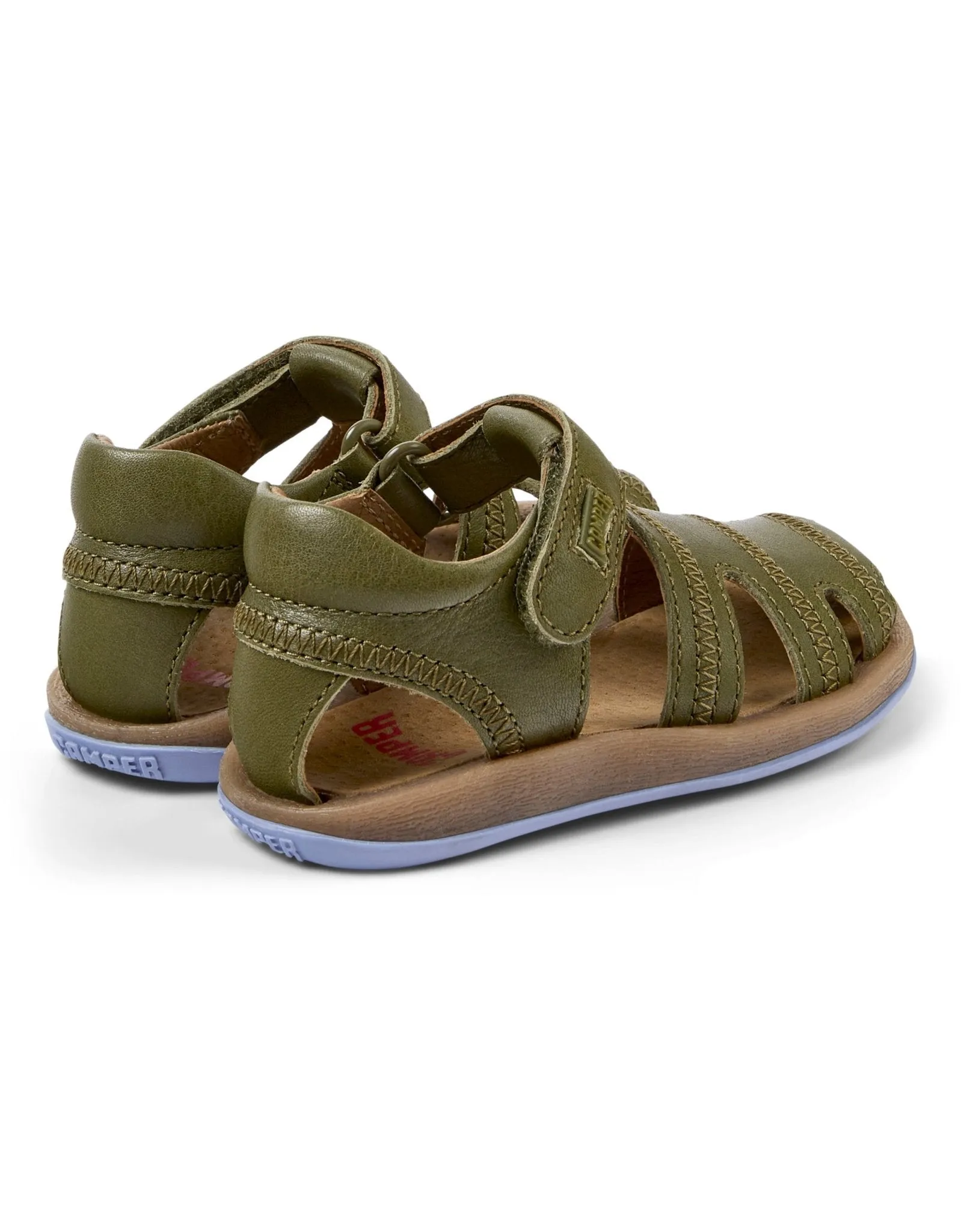 Camper: Bicho Kids Klettverschluss-Sandalen mit geschlossener Spitze - Grünes Leder