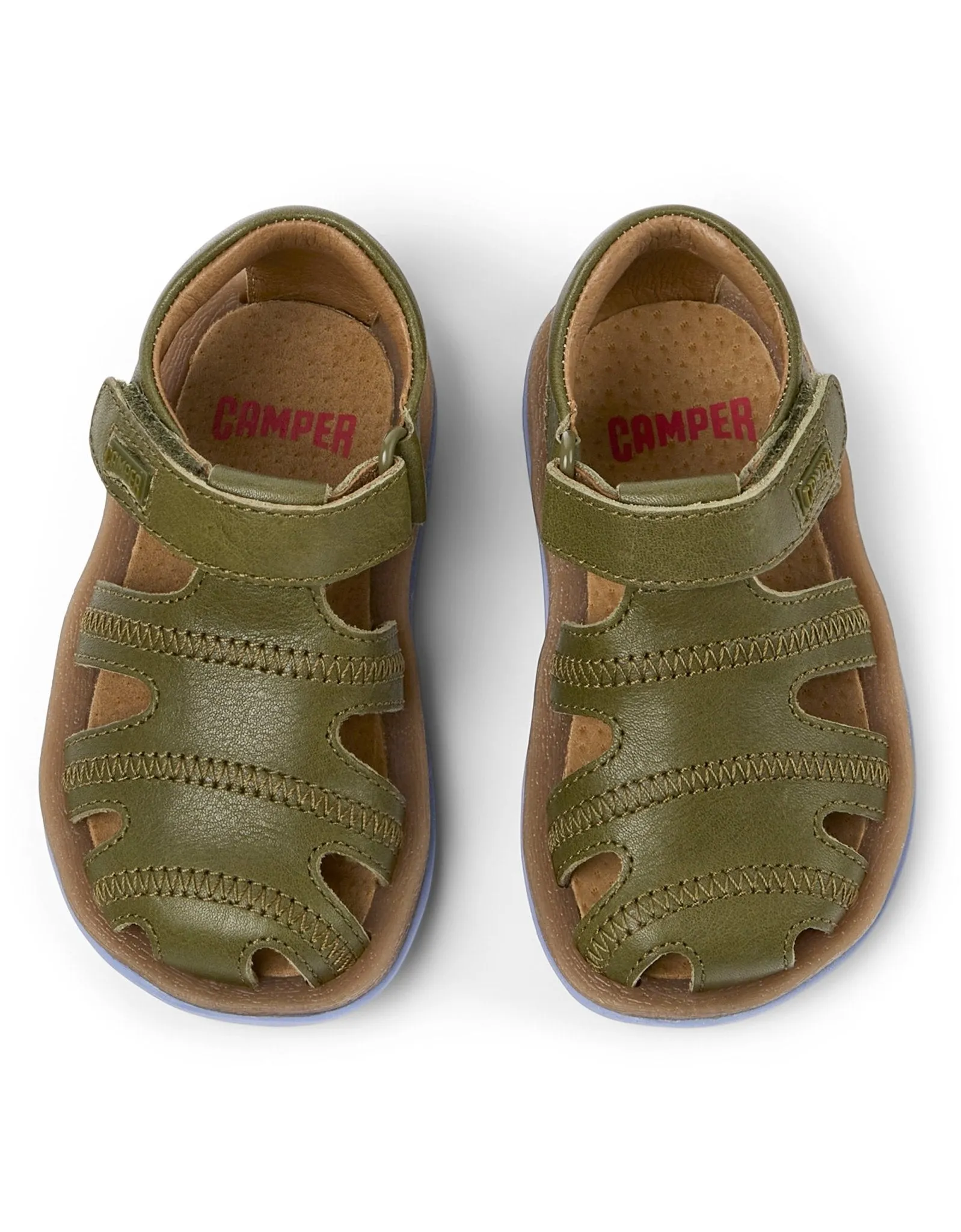 Camper: Bicho Kids Klettverschluss-Sandalen mit geschlossener Spitze - Grünes Leder