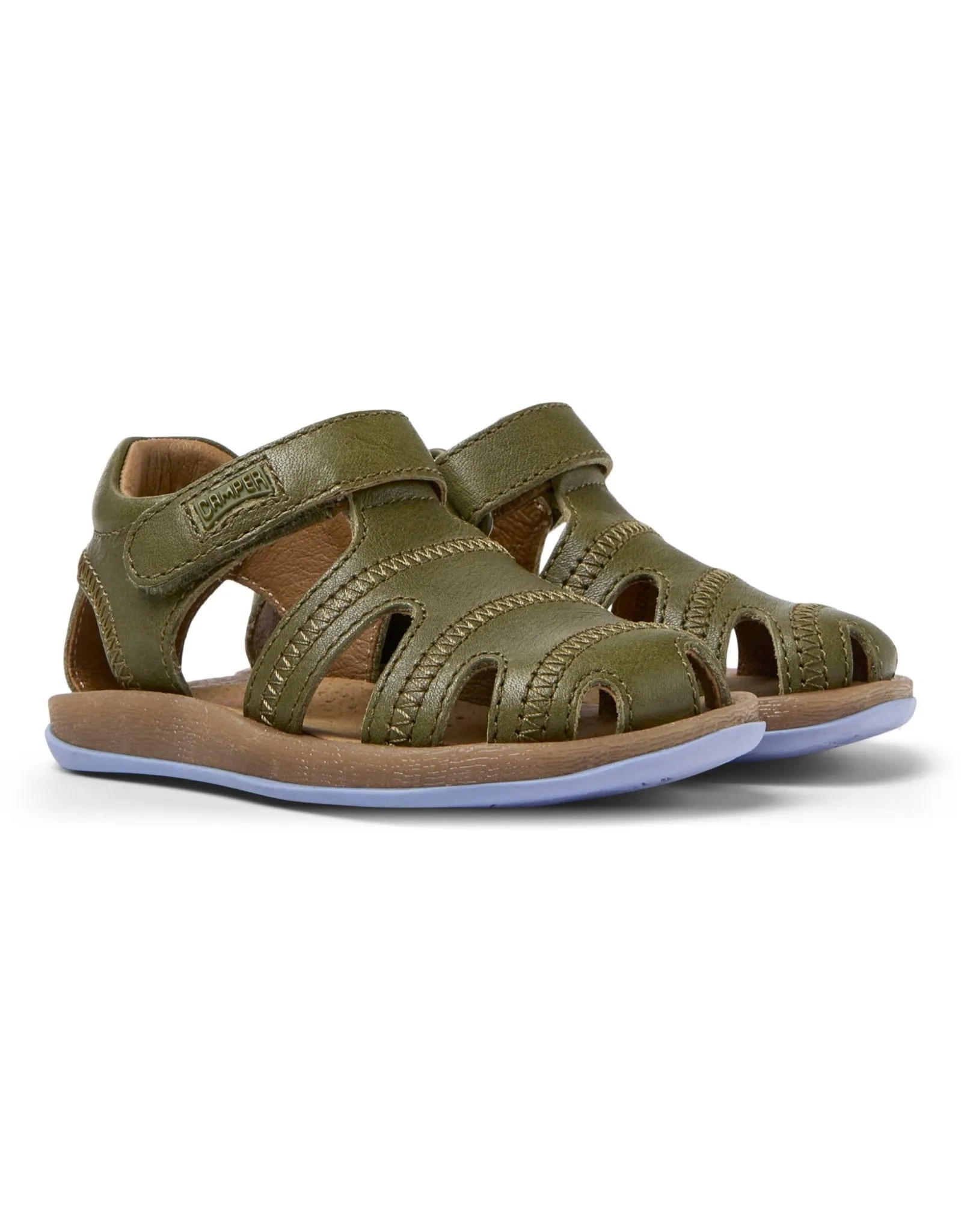 Camper: Bicho Kids Klettverschluss-Sandalen mit geschlossener Spitze - Grünes Leder