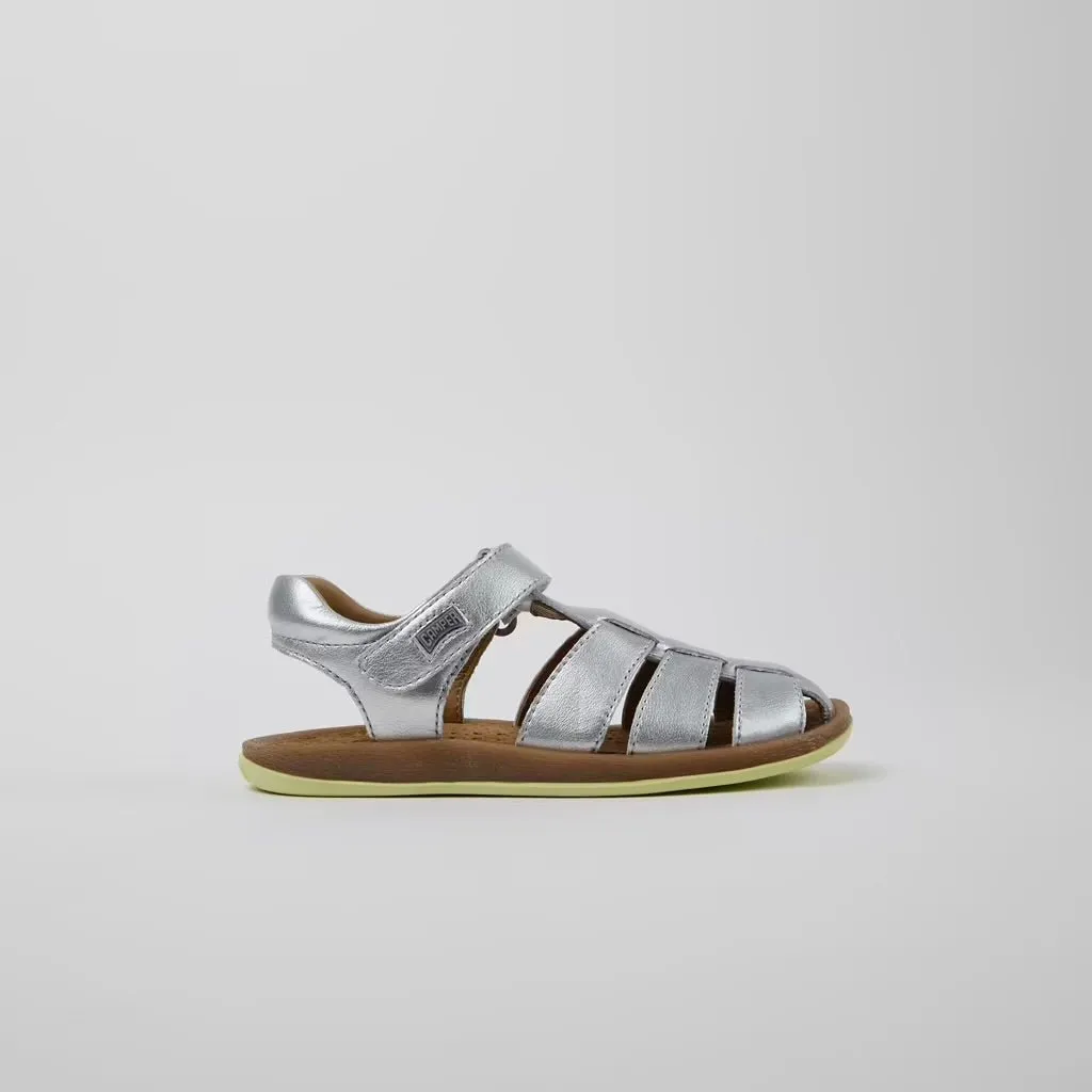 Camper: Bicho Leder Klettsandalen Rebound - Silber