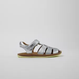Camper: Bicho Leder Klettsandalen Rebound - Silber