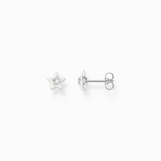 Charmante Sterlingsilber Emaille Zirkonia Weißer Stern Ohrringe H2273-041-14 Thomas Sabo Ohrringe