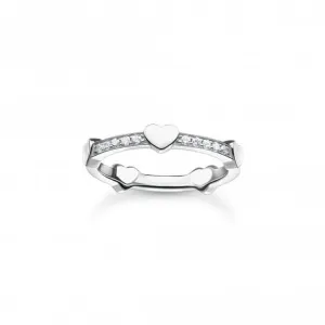 Charmanter Sterling Silber Weiß Pavé Herzen Ring TR2391-051-14 Thomas Sabo Ringe
