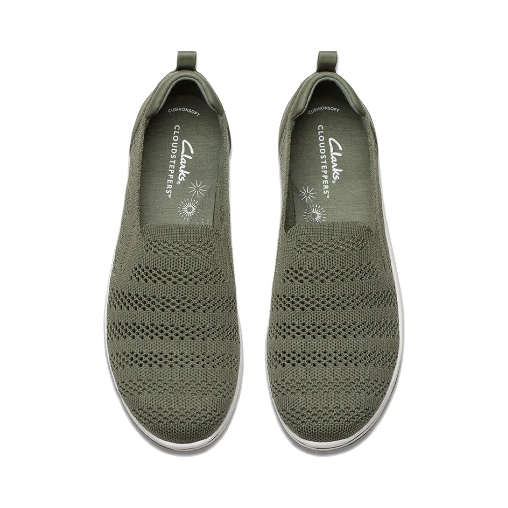 Clarks Damen Breezey Izzy Schlupfschuh in Olive