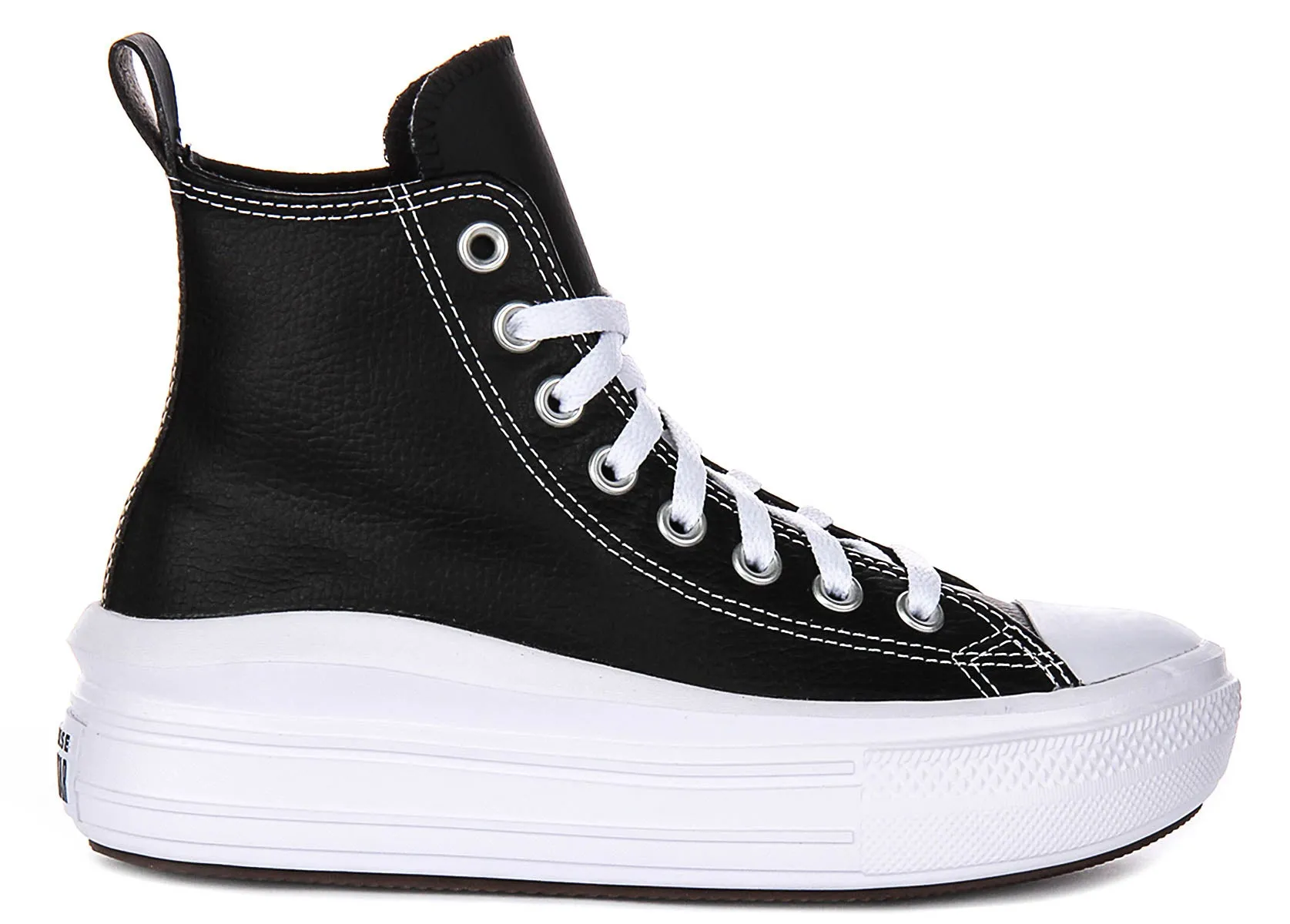Converse All Star Move A04831C in Schwarz Weiß Leder Junior Schuhe Converse