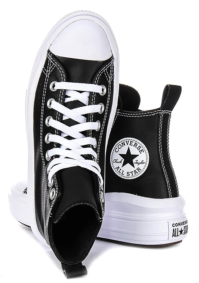 Converse All Star Move A04831C in Schwarz Weiß Leder Junior Schuhe Converse