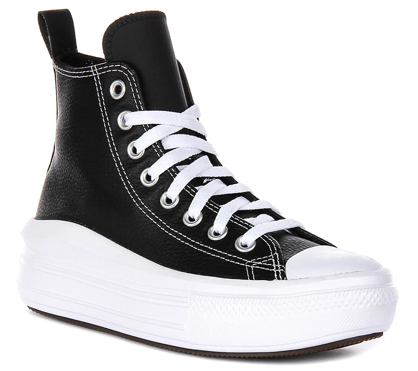 Converse All Star Move A04831C in Schwarz Weiß Leder Junior Schuhe Converse