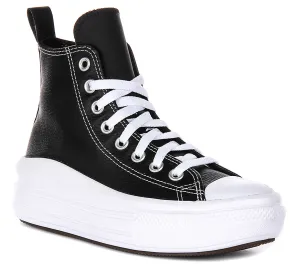 Converse All Star Move A04831C in Schwarz Weiß Leder Junior Schuhe Converse