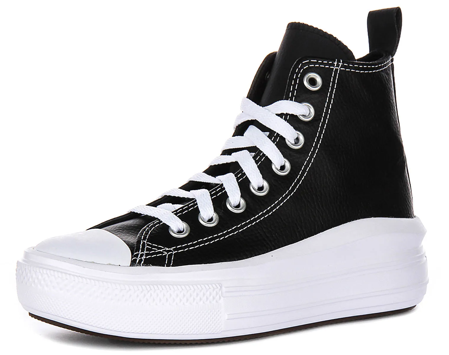 Converse All Star Move A04831C in Schwarz Weiß Leder Junior Schuhe Converse