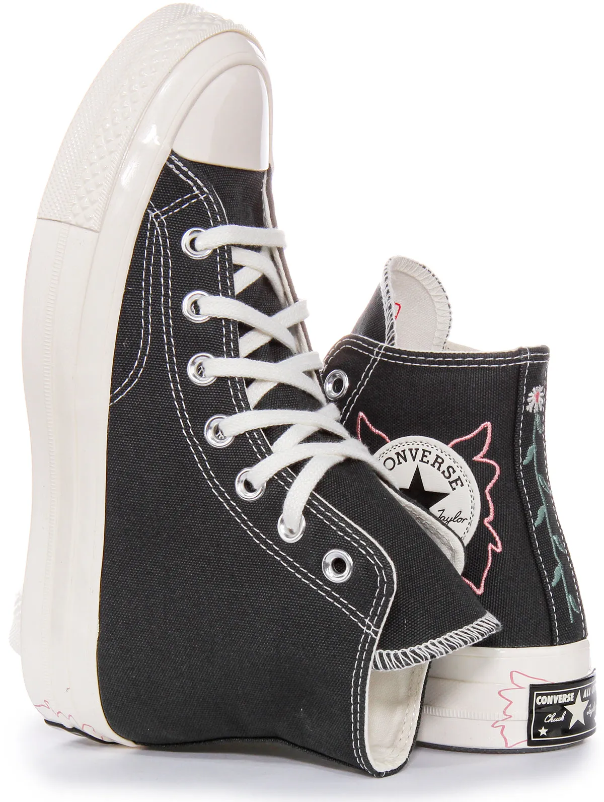 Converse Chuck 70s Hi A07108C in Schwarz-Weiß Blumen Schuhen Converse