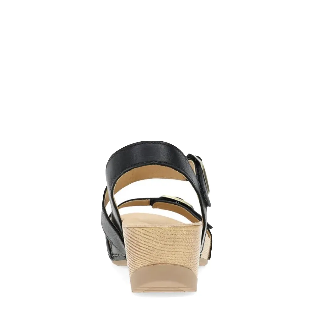 Dansko Damen Trinity Sandale mit Absatz in Schwarz Gebürstetem Nubuk