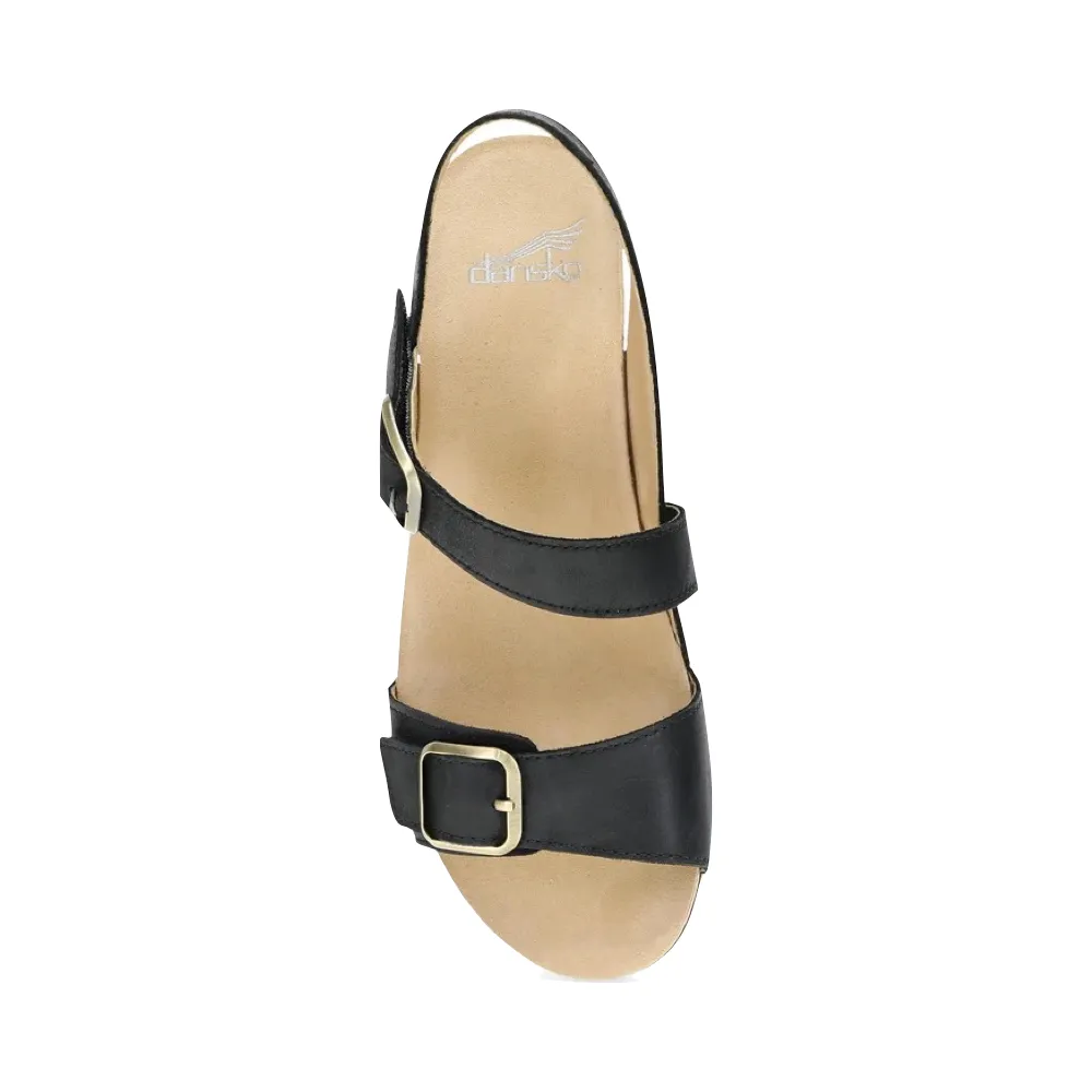 Dansko Damen Trinity Sandale mit Absatz in Schwarz Gebürstetem Nubuk
