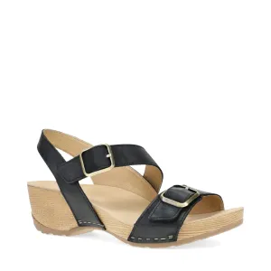 Dansko Damen Trinity Sandale mit Absatz in Schwarz Gebürstetem Nubuk