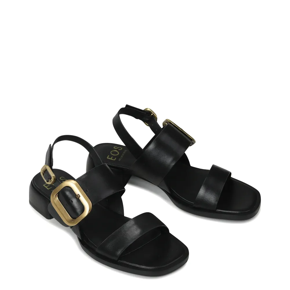 EOS Damen Tegean Leder Sandale mit Absatz in Schwarz Onyx