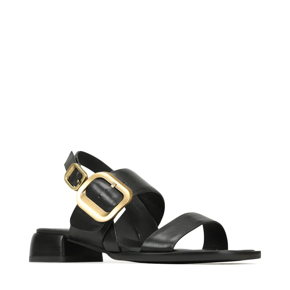 EOS Damen Tegean Leder Sandale mit Absatz in Schwarz Onyx