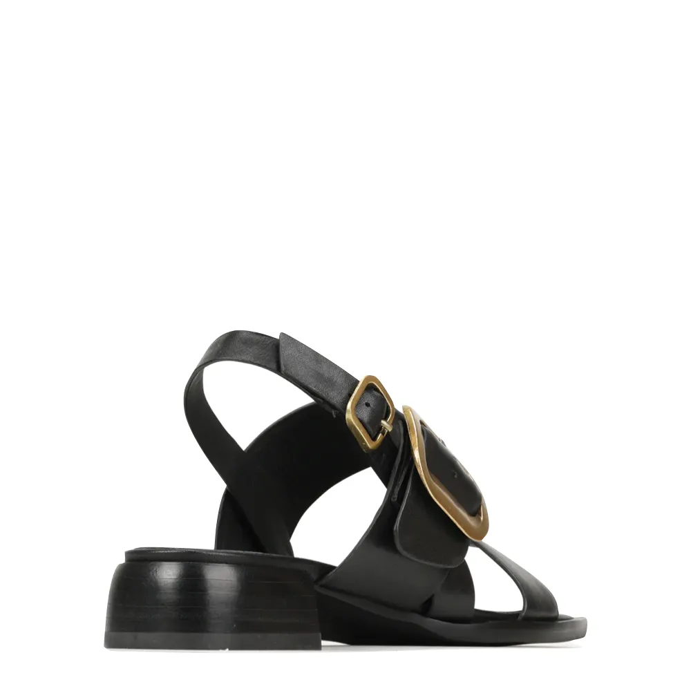 EOS Damen Tegean Leder Sandale mit Absatz in Schwarz Onyx