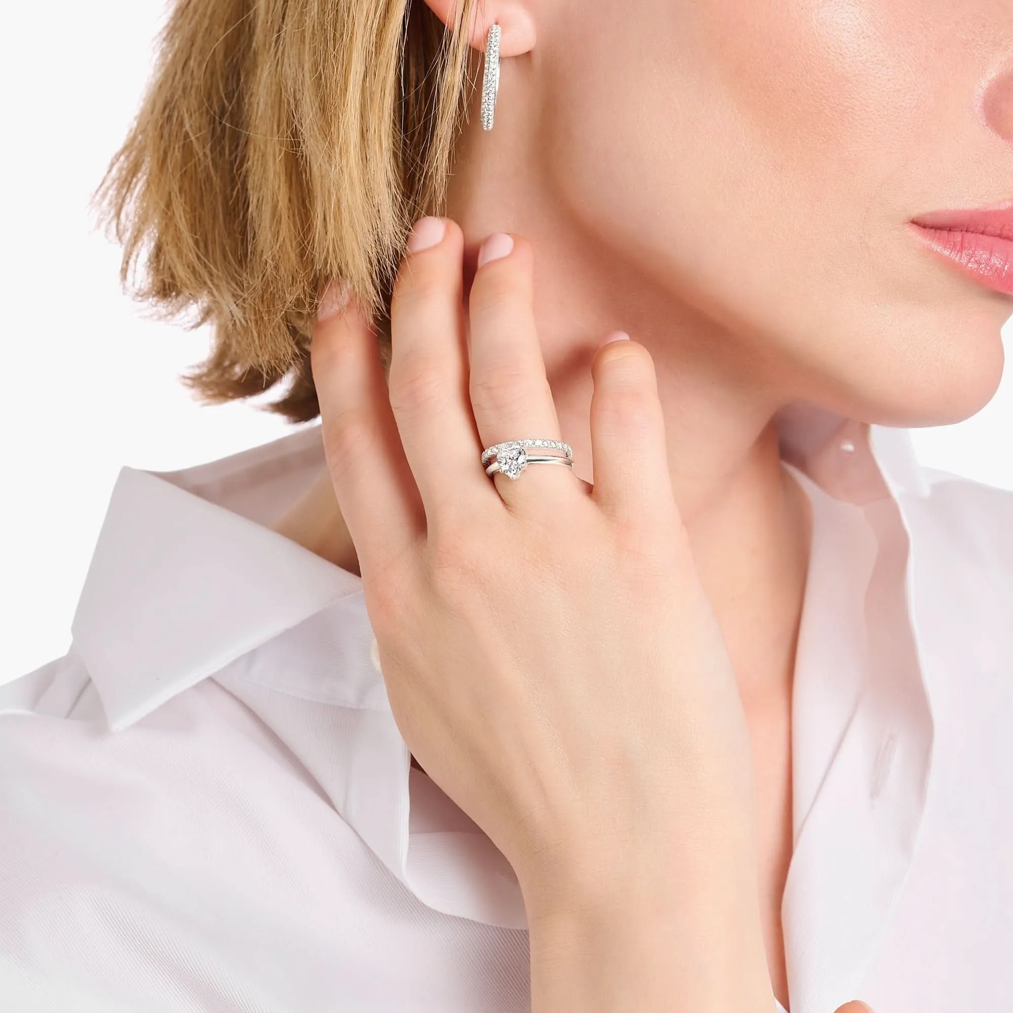 Essentials Sterling Silber Liebe & Herzen Weiß Zirkonia Ring TR2476-051-14 Thomas Sabo Ringe