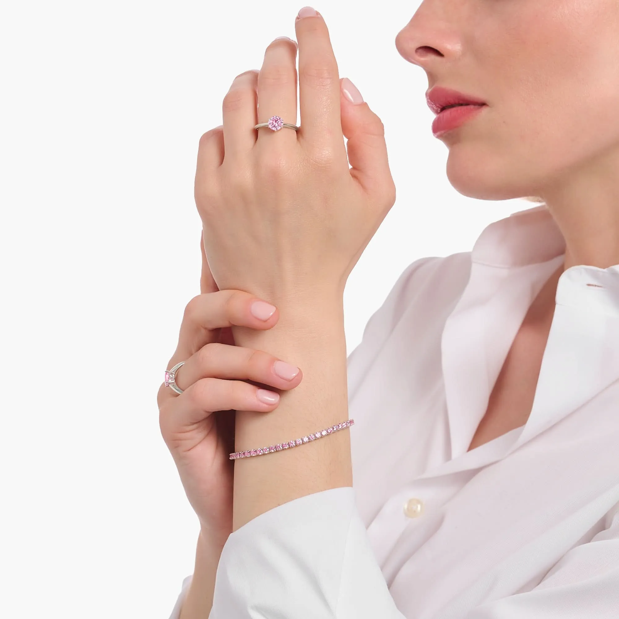 Essentials Sterling Silber Funkelnder Rosa Zirkonia Ring TR2474-051-9 Thomas Sabo Ringe
