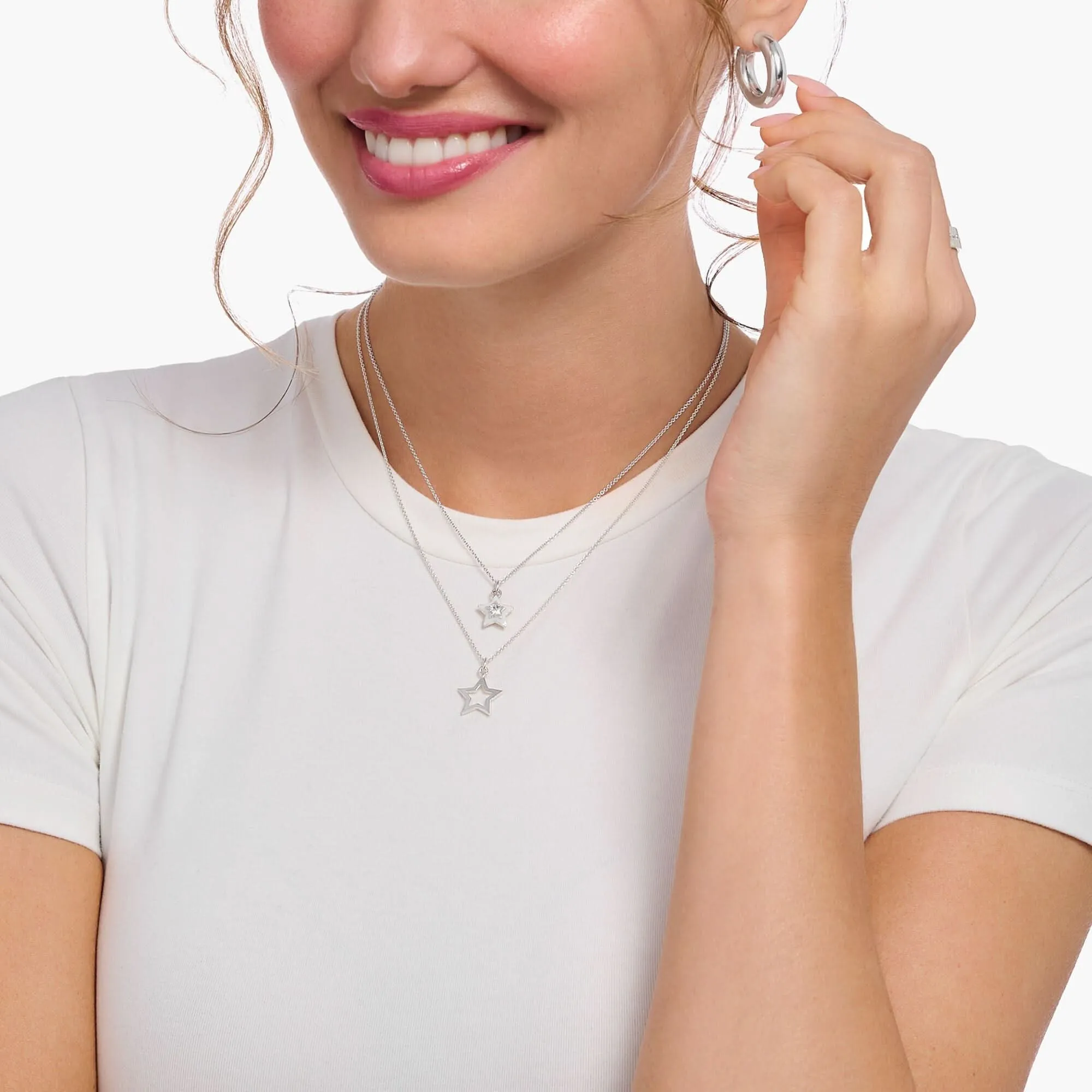 Essentials Sterling Silber Weiß Emaille Zirkonia Stern Halskette KE2235-041-14-L45V Thomas Sabo Halsketten