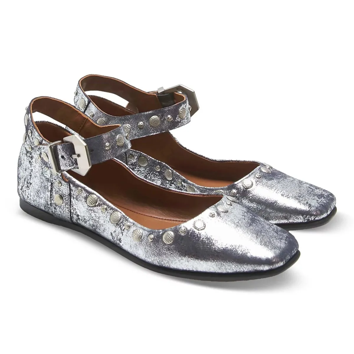 Free People Damen Mystic Mary Jane Flacher Schuh Silber Vintage-Look