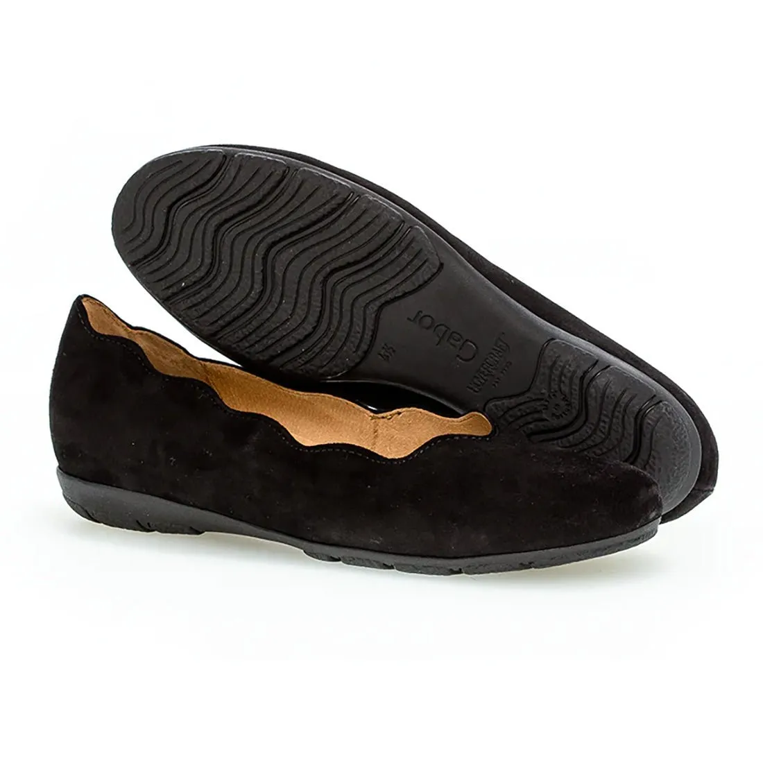 Gabor Damen 84.166.17 Ballettschuh Schwarz Wildleder