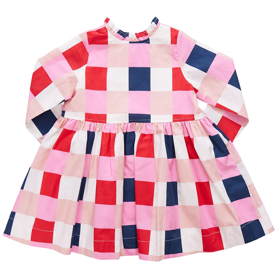 Mädchen Herbstkleid Marineblau und Rot Karo