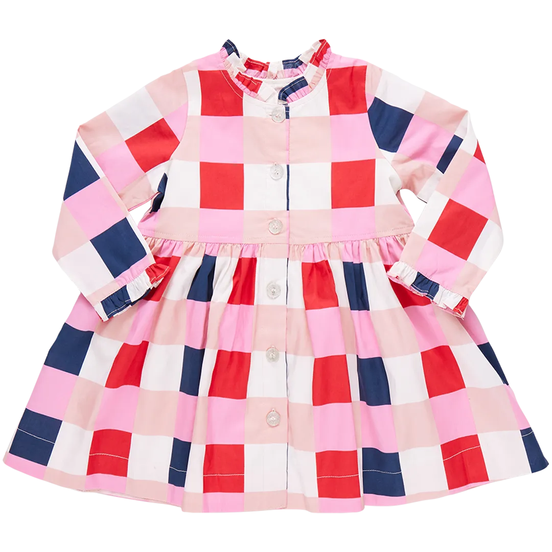 Mädchen Herbstkleid Marineblau und Rot Karo