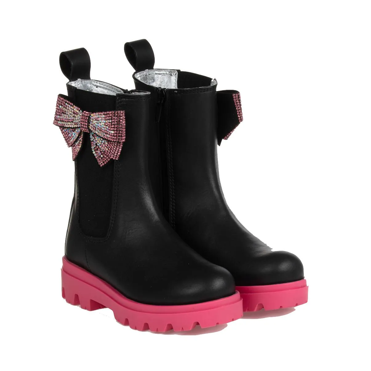 Mädchen Schwarze Leder Schleifen Stiefel